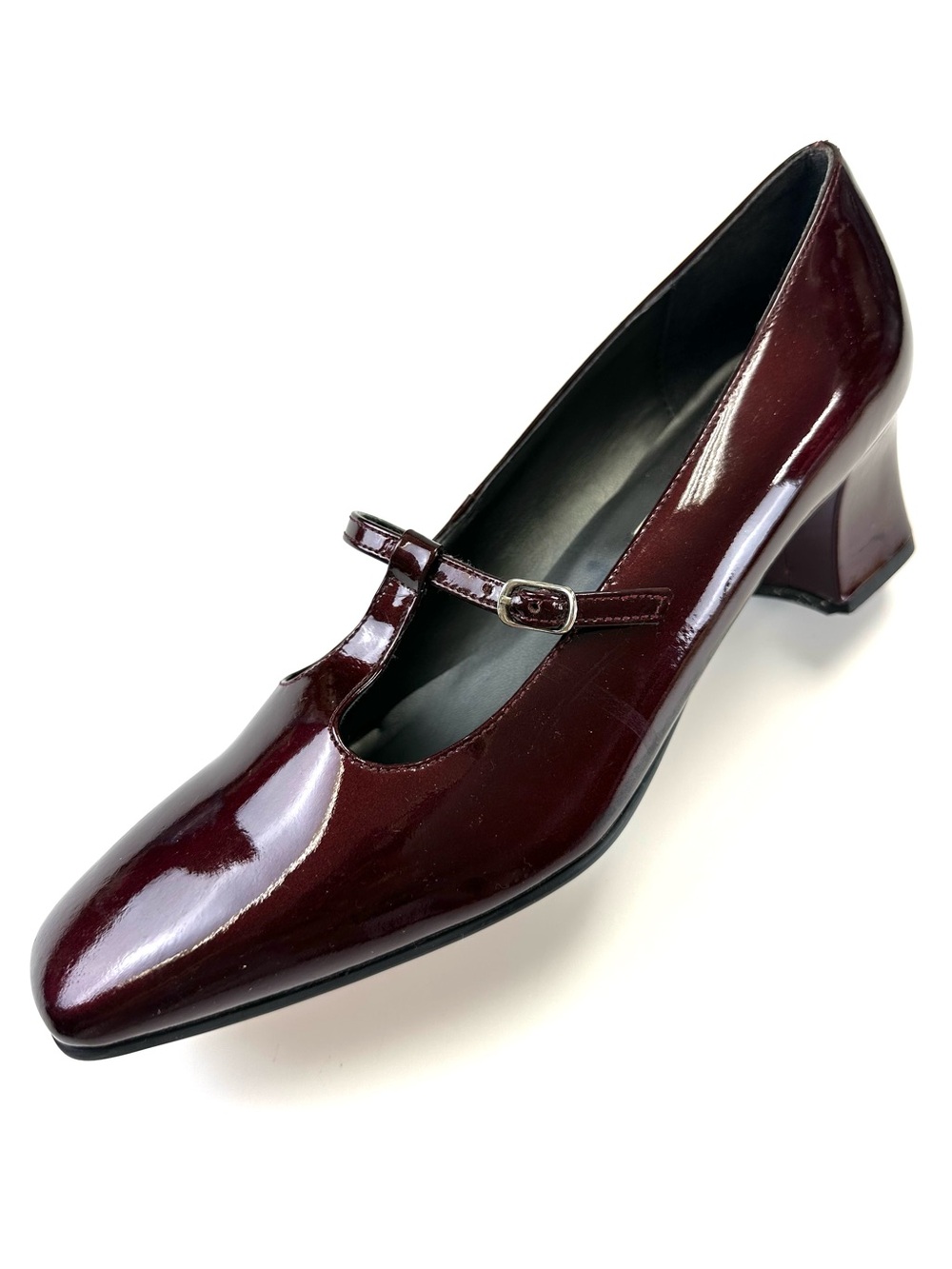 Vintage 90s black cherry patent Tstrap black heel Mary Jane shoes Size 10 Retro